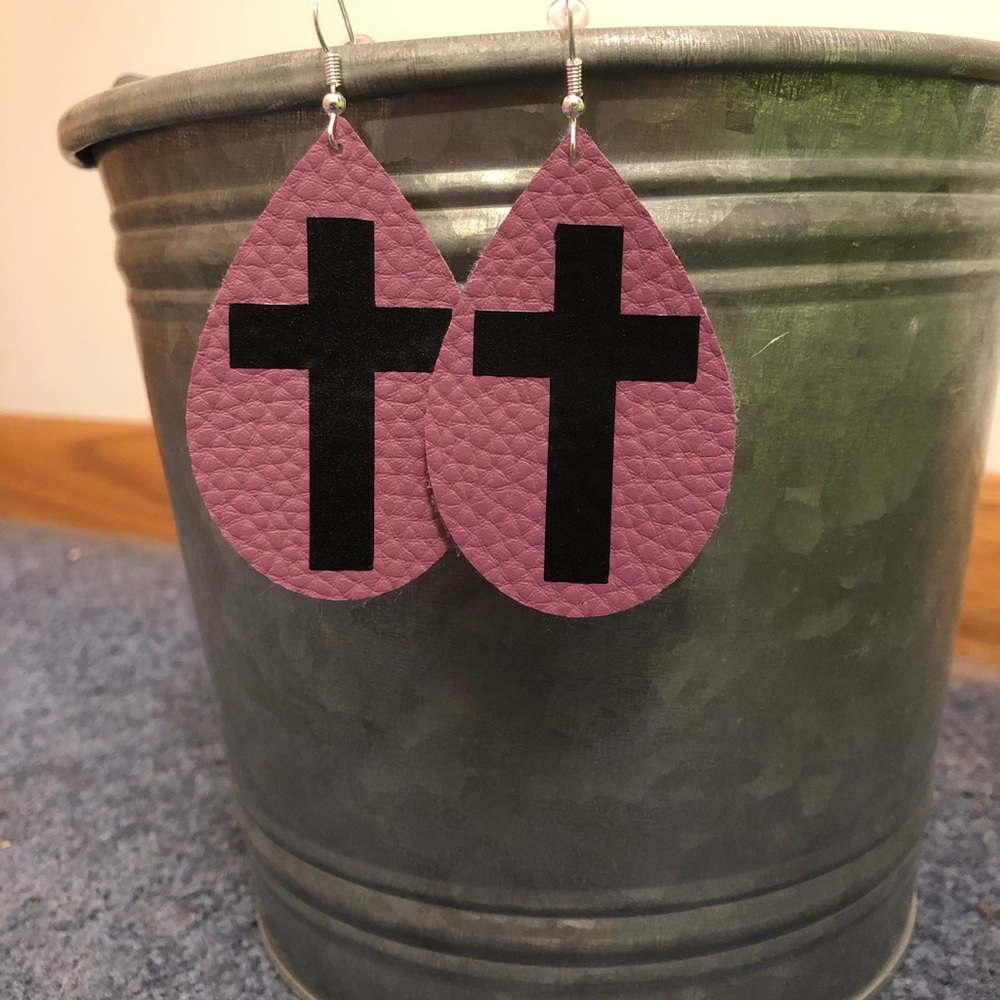 Faux Leather Cross Earrings